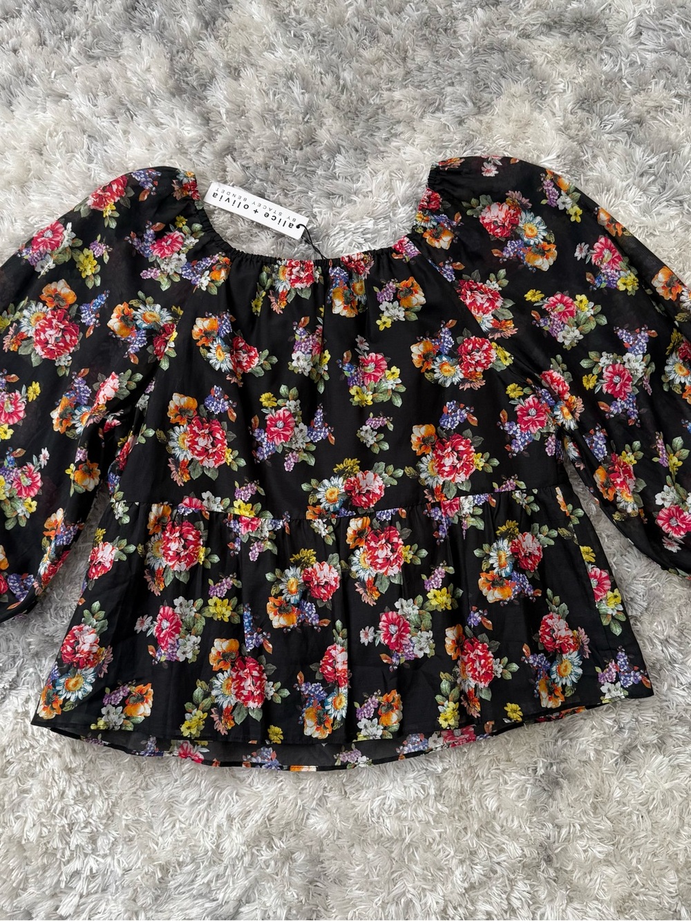 NWT Alice + Olivia Floral Ruffle Peasant Top Size S - Picture 6 of 9